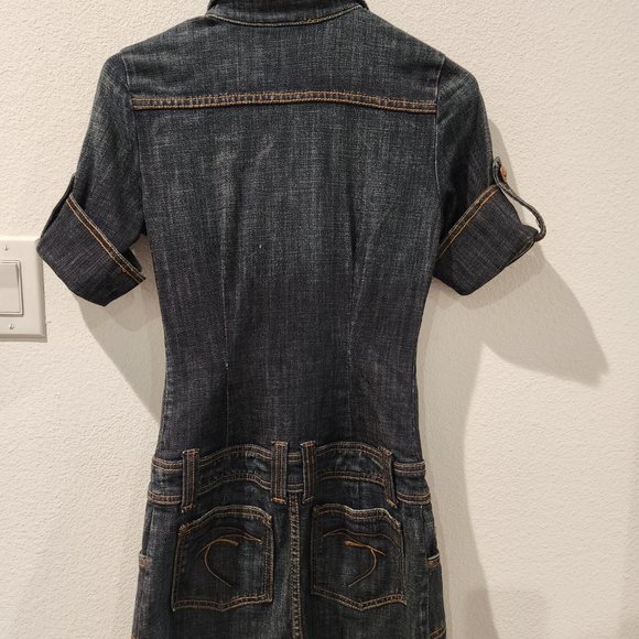 Original Vintage Limited Edition Frankie B Dark Wash Denim Dress Jumpsuit Size 2 - Picture 2 of 11